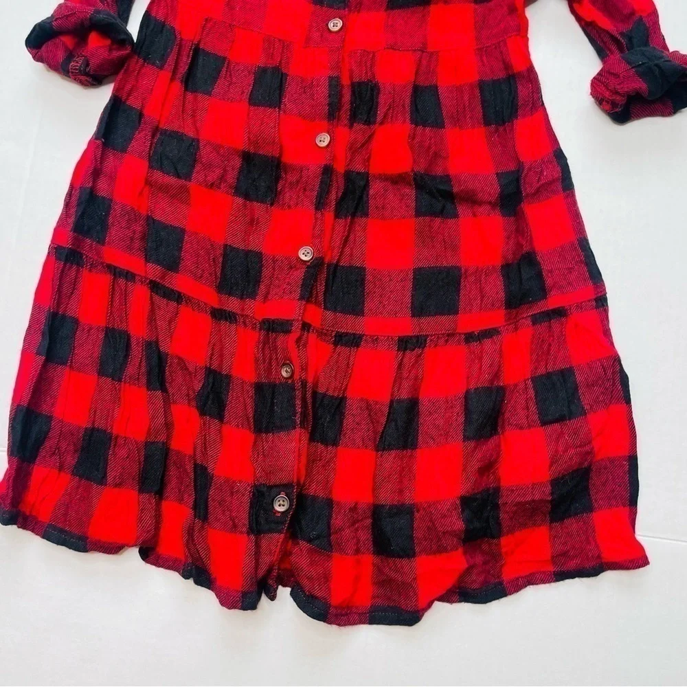 OLD Navy Buffalo Plaid Button Down Flannel Tiered Dress in Red and Black